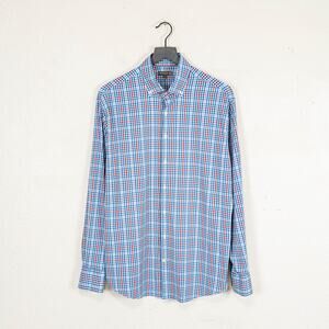 Peter Millar Summer Comfort LS Button Down Shirt Blue Red Gingham Large